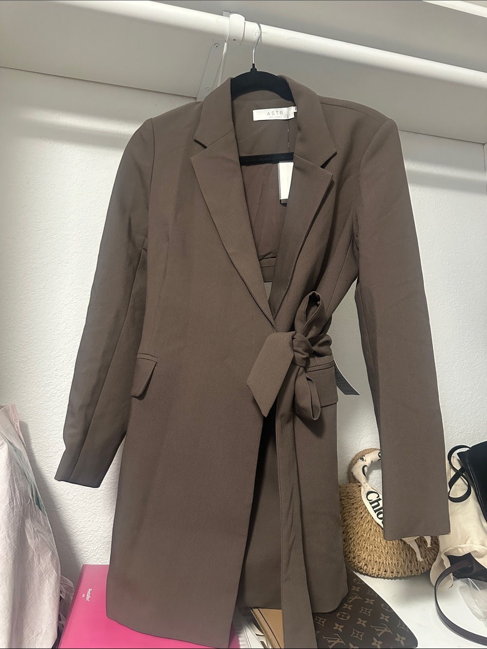 ASTR Dark Brown Tie-Waist Blazer Jacket